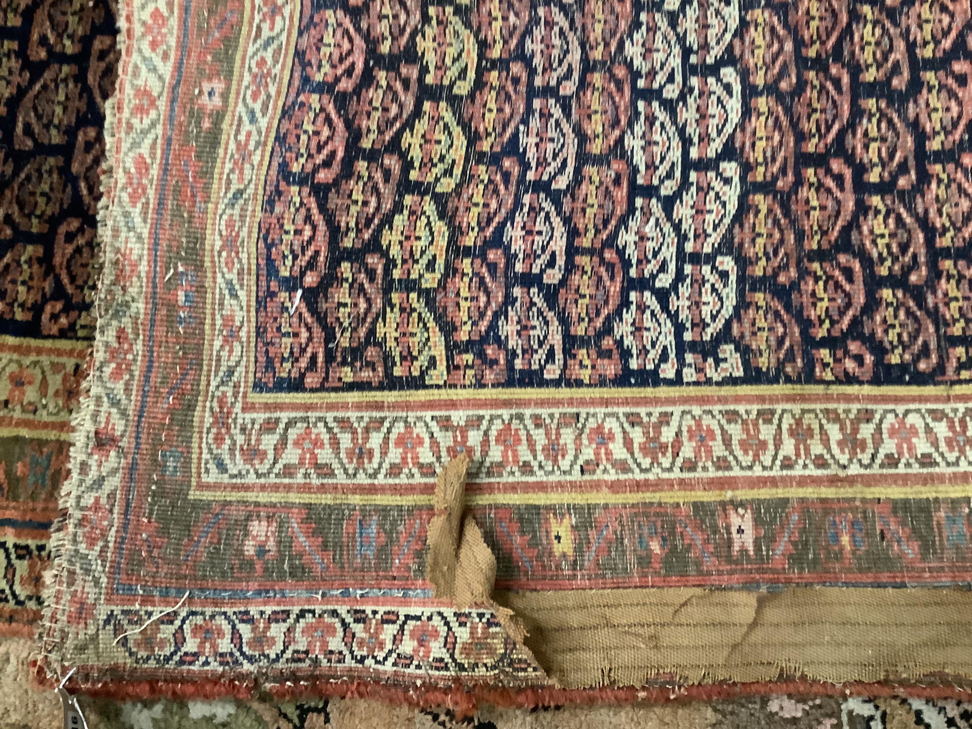 A Caucasian blue ground runner with field of boteh motifs, 402 x 102cm